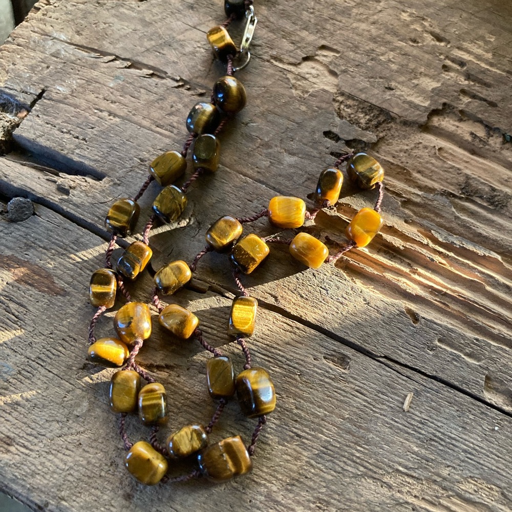 Vintage Tigereye hand knotted 24 inch necklace with 32 stone beads